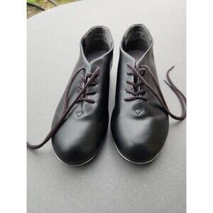 Capezio Dance Tele Tone Tap Shoes Black Size 3.5 Tie Faux Leather Boys Girls